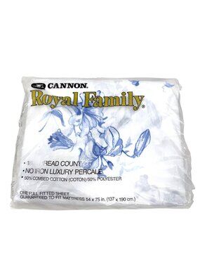 VTG NIP CANNON ROYAL FAMILY 1990 ANGELICA BLUE FLORAL FULL FITTED SHEET 180 TC